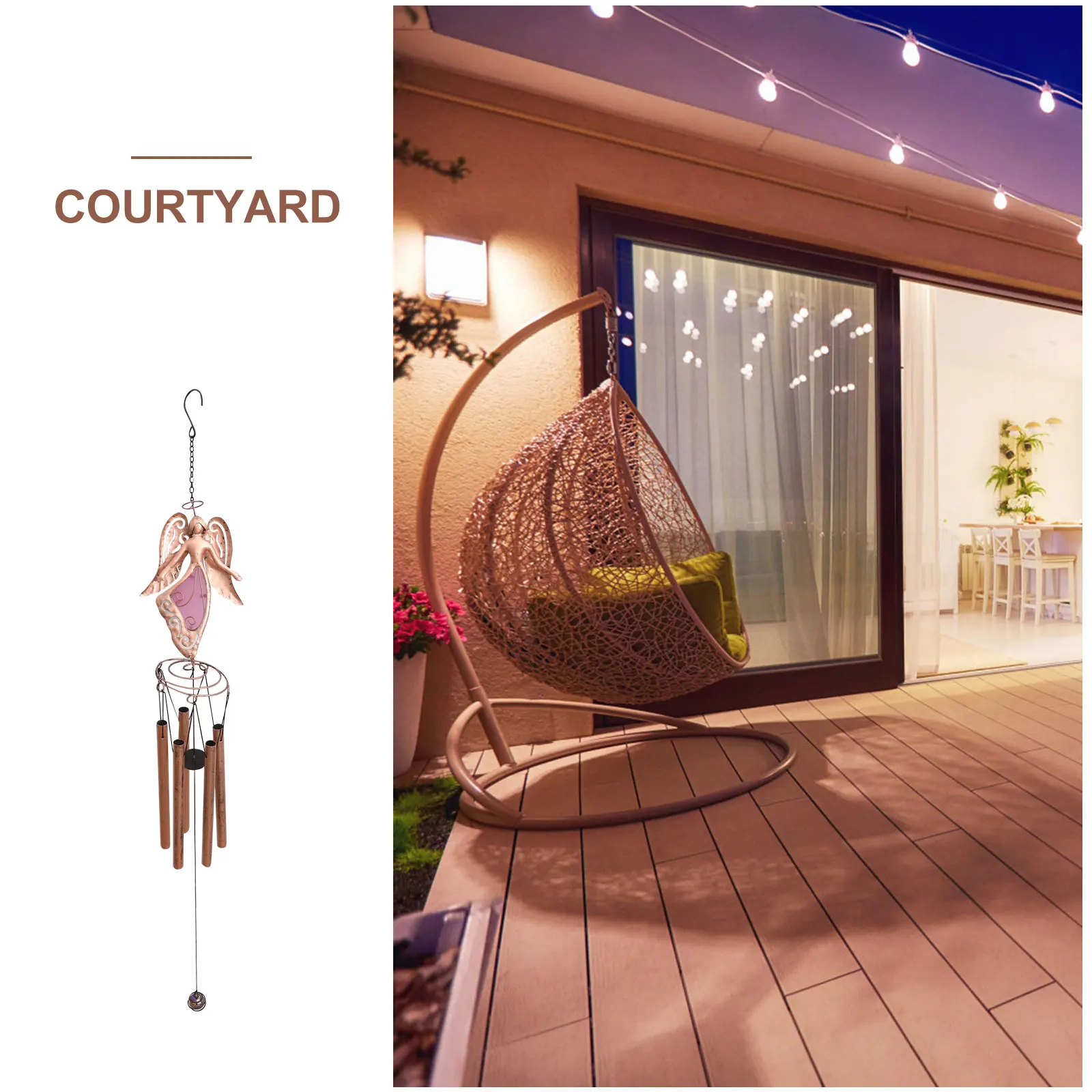 

Outdoor Luminous Metal Pendants Ornaments Wind Bell Charm Wrought Iron