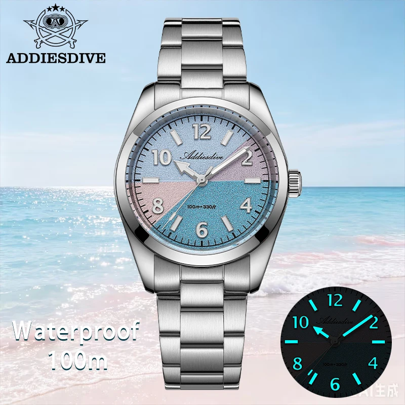 ADDIESDIVE New Women's Watch Sapphire Glass 10Bar Waterproof Wristwatches for Lady BGW9 Super Luminous Stainless Steel Watches