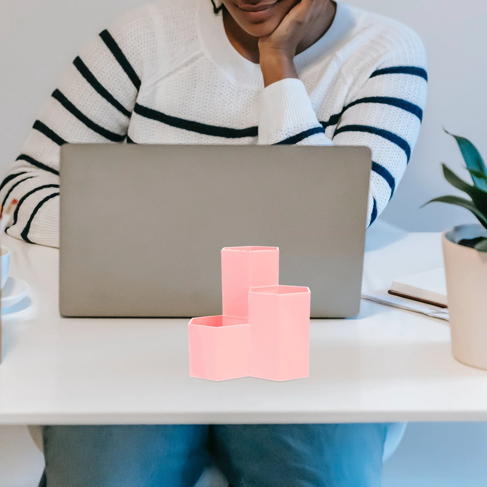 

12x63cm Hexagonal Pen Holder Premium Plastic Pencil Pot Sturdy Wear Resistant Desktop Storage Box for Students Adults Pink