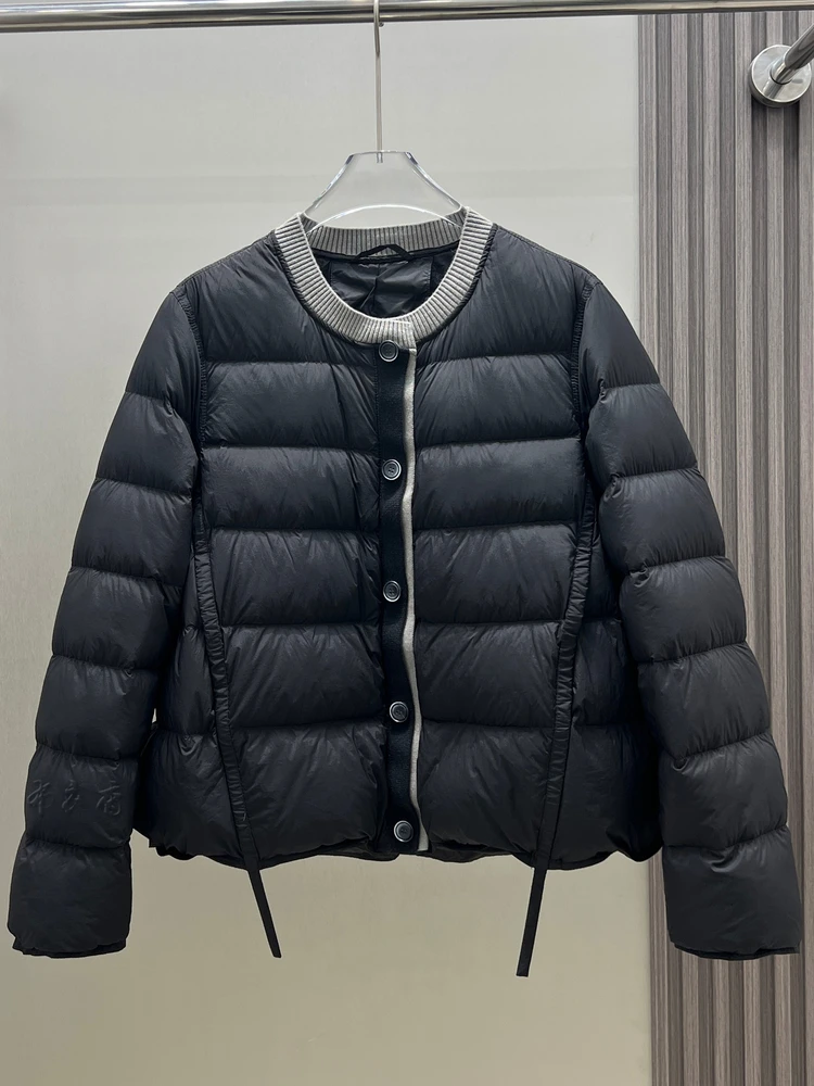 Coreano Sle ort Patchwork lavorato a maglia giù Jaet da donna leggero Du Feather rotondo Ne cappotto dimagrante capispalla alla moda