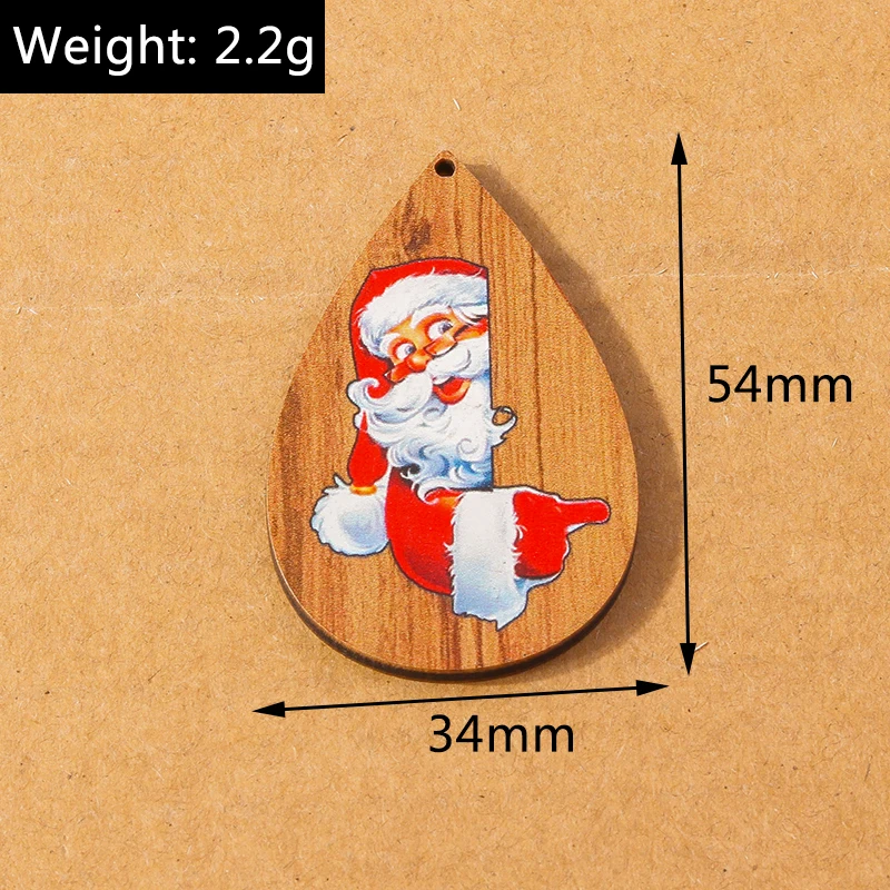 10 Stück Holzanhänger in Wassertropfenform für Weihnachtsschmuck, Hirsch- und Weihnachtsmann-Anhänger, DIY-Halsketten- und Ohrring-Zubehör – Detail 10