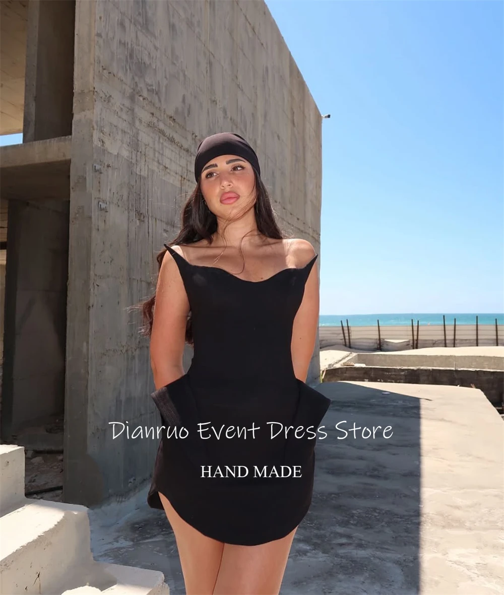 فستان Dianruo أنيق أسود للحفلات الراقصة فستان قصير بدون أكمام لحفلات العودة للوطن منفعل برباط من الخلف من فيستدوس دي بودا بارا فييستاس مخصص