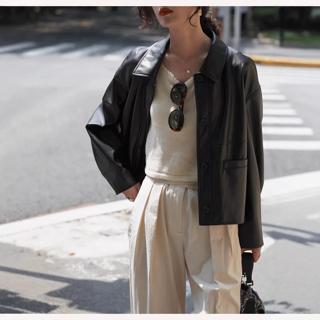 Women Short Coats Faux Leather Jackets Turn Down Collar Pu Coat Work Y2k Streetwear Jacket Casual Outerwear Autumn Winter