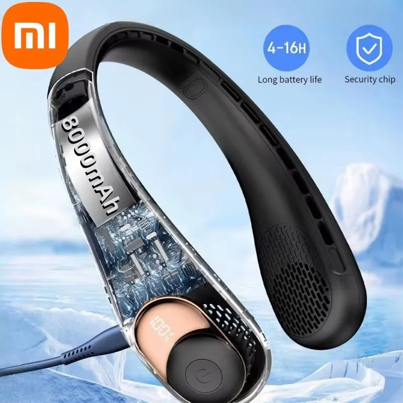 Xiaomi Portable Neck Fan 8000mAh USB Rechargeable Quiet Bladeless Fan 360° Cooling 3 Speeds Adjustment for Home Travel  Sports