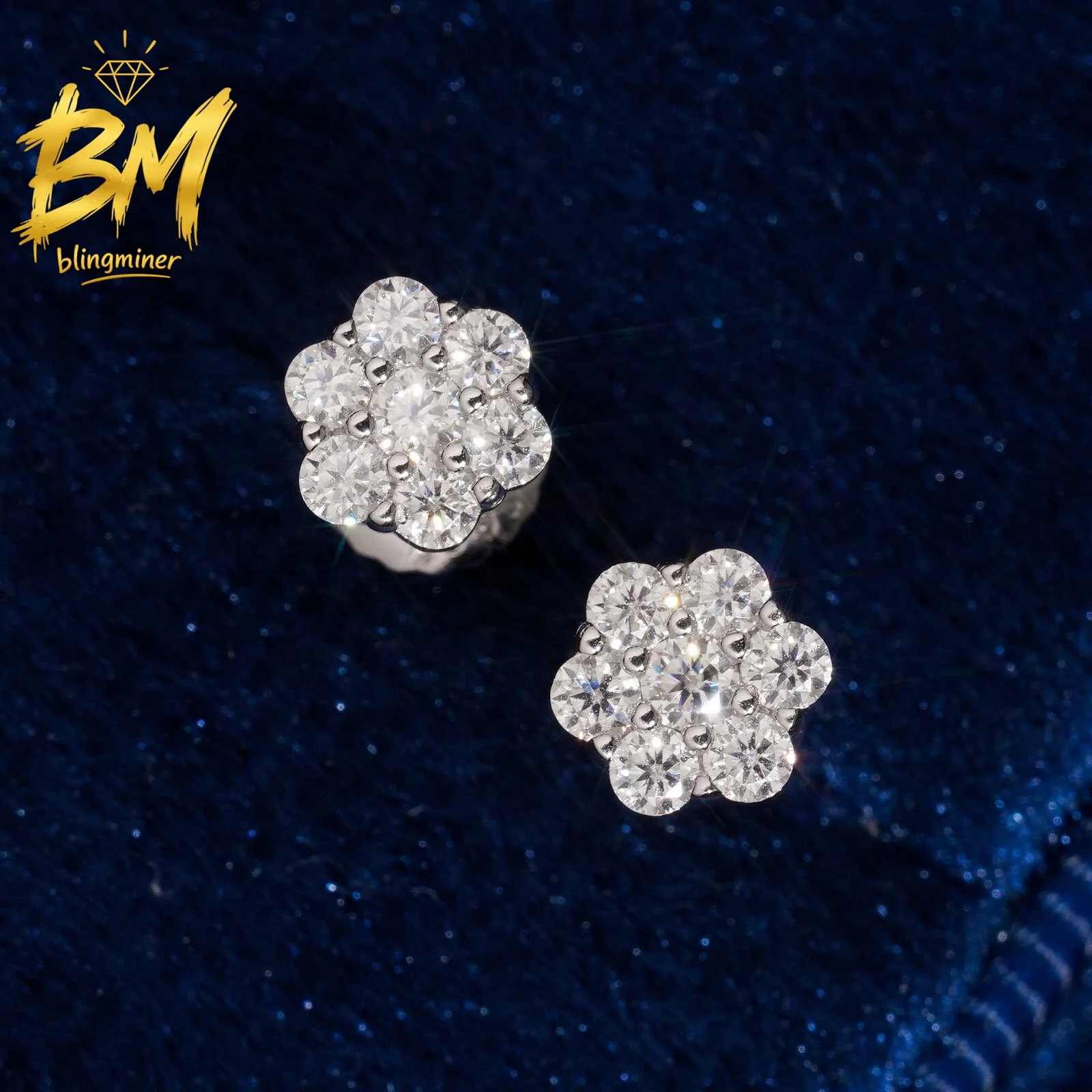 Blingminer 6mm Hot Sale Flower VVS Moissanite Earrings For Men Women S925 Silver Ear Studs Jewelry Pass Diamonds Tester Free Shi