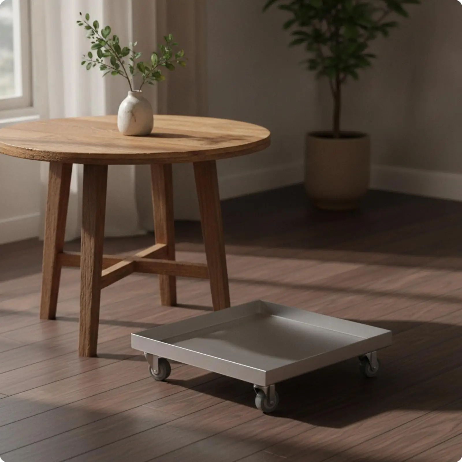 Heavy Duty Rolling Plant Tray for Big Potted Plants Leak Resistant Sealed Base Square Mobile Stand with Casters Steel Pot Holder