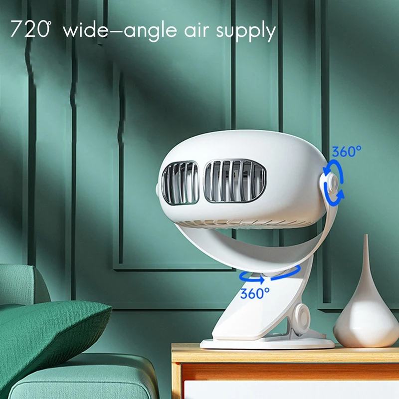 Portable USB Rechargeable Fan Mini Desktop Clip Fan 360 Degree 3-Speed Silent With Strong Wind Rotating Quiet