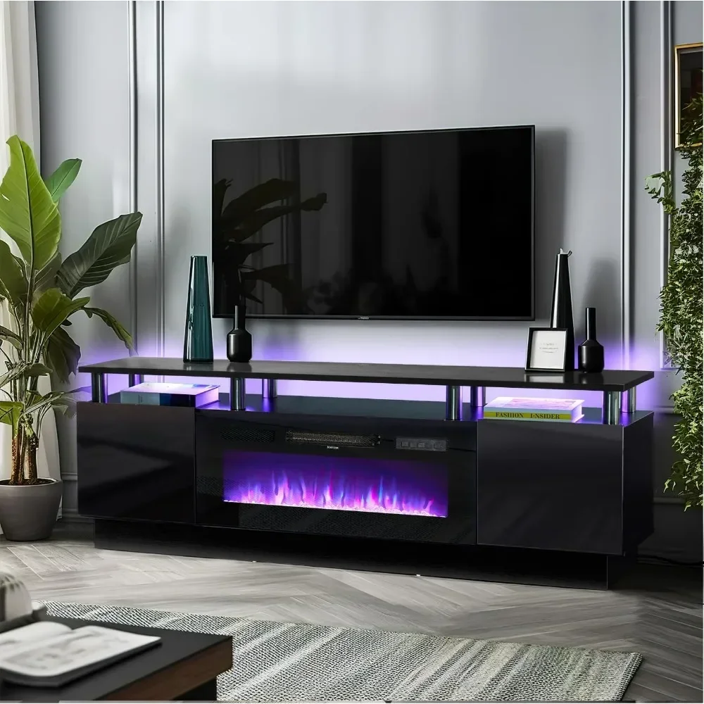 Kamin TV-Ständer mit 36 "elektrischem Kamin, LED-Licht Entertain ment Center, 2-stufiger TV-Konsolen ständer für Fernseher bis zu 80"