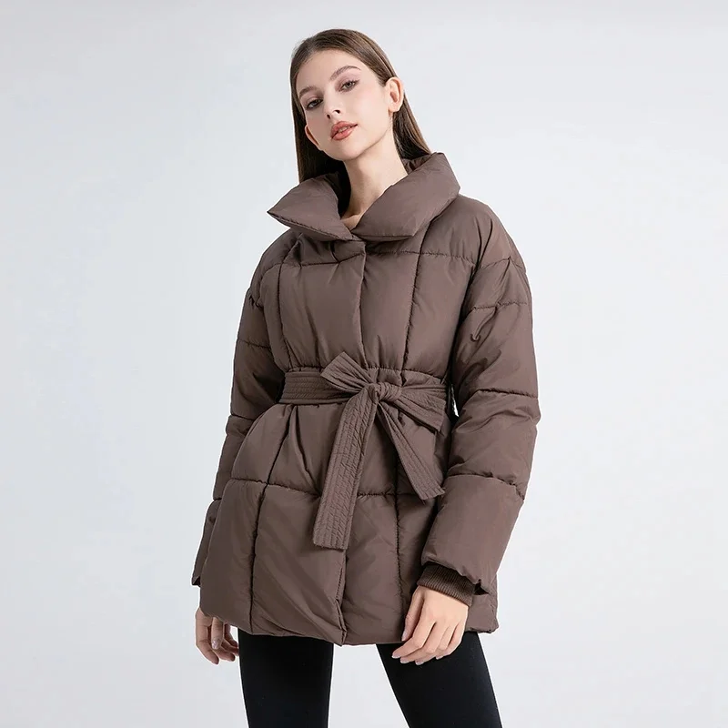 

2025 NEW Winter Parkas Coat High End Waist Tie Up Down Cotton Jacket for Women Korean Style Fashion Slim Thick Warm Bread Jacket