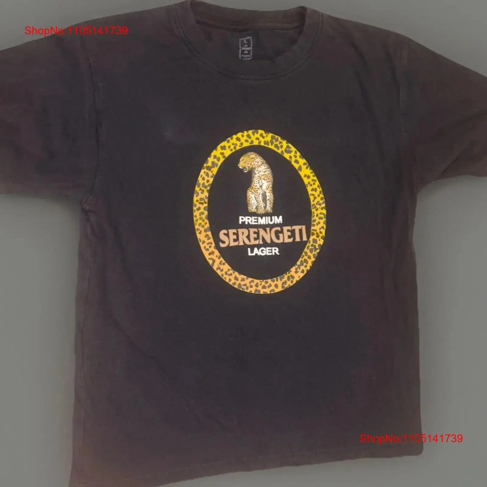 

Vtg Premium Serengeti Lager T Shirt Tanzanian Beer Leopard Chui Men s Sm Md vintage Washed Unisex Stretched fashion Soft