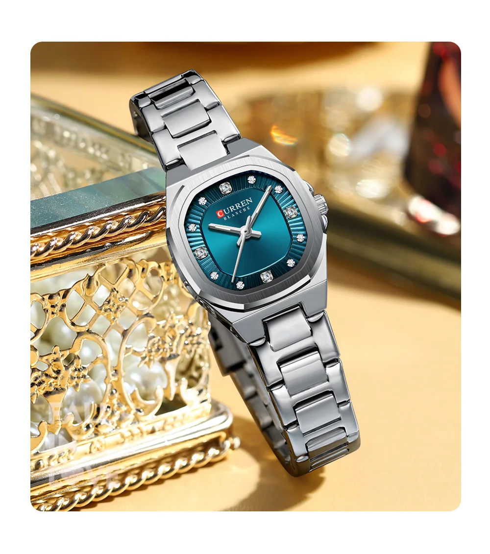 CURREN Gold Damenuhr mit Diamantakzenten, stilvollem Edelstahlband, elegantes Design, wird mit kostenloser Box geliefert – Detail 15