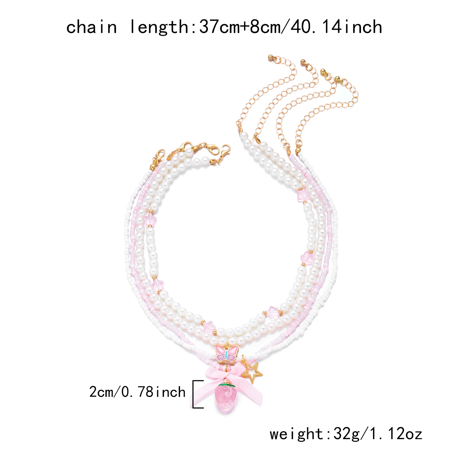 Romantische süße rosa Schleife Liebe Herz Anhänger Halskette Set für Frauen einfache handgemachte mehrschichtige Perlen Halskette Party Schmuck – Detail 2