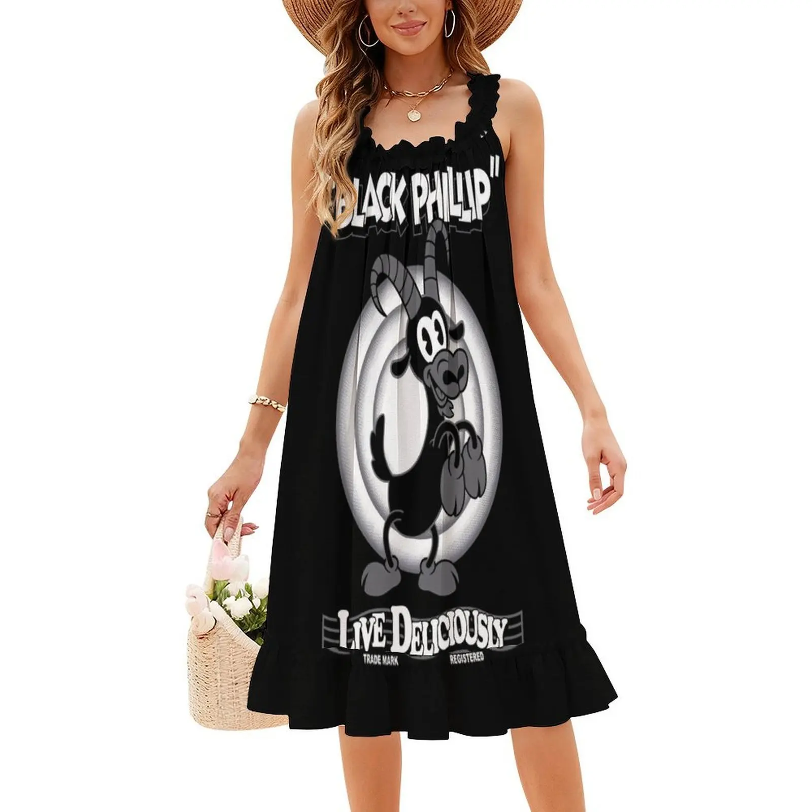 أسود فيليب خمر الكرتون الساحرة القوطي غامض الحية الأزهار سموك فستان للنساء الربيع الصيف فستان كاجوال للحزب الأسود #4