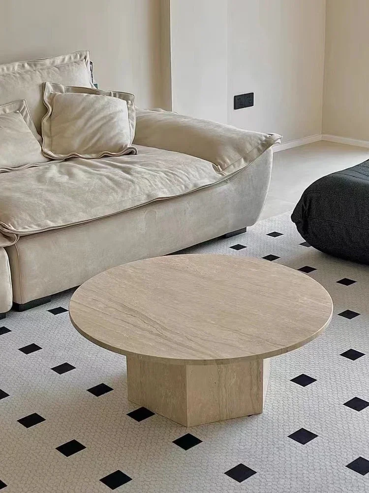 Natural travertine coffee table marble living room Nordic wabi sabi French round coffee table