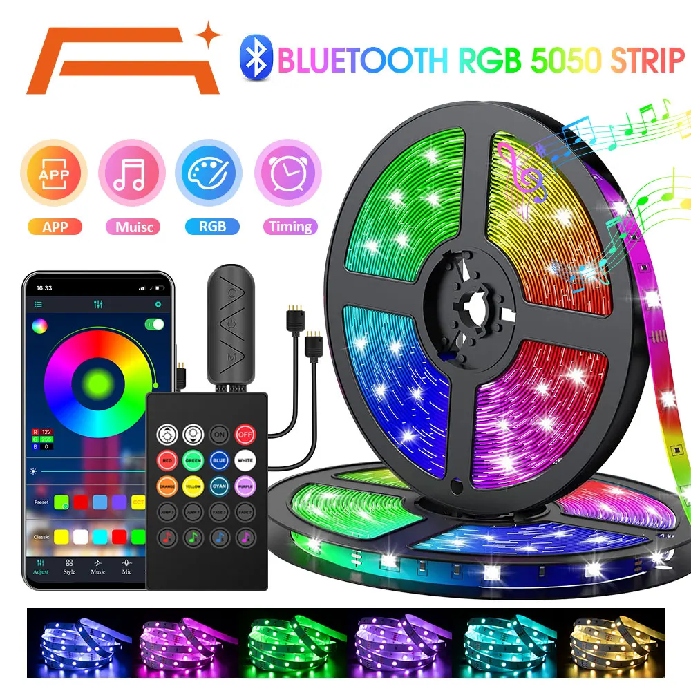 LED Strip Lights,RGB 5050 LED Strip,Music Sync Color Changing,App Controlled LED,with Remote Control,for Bedroom Home Decoration