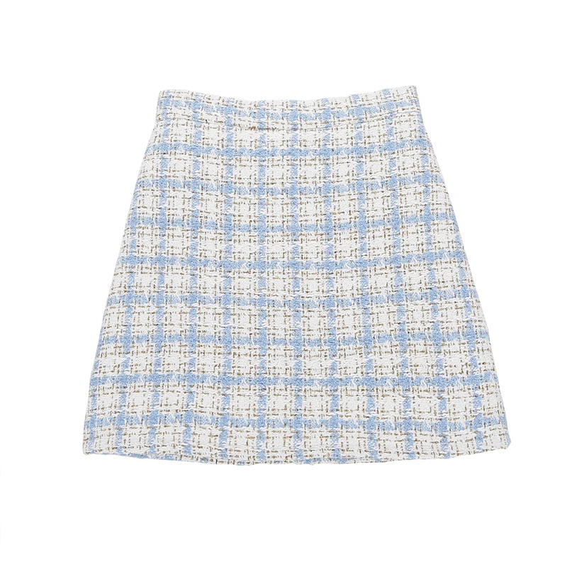 

Women's plaid tweed half skirt new high waisted slim and fragrant A-line skirt