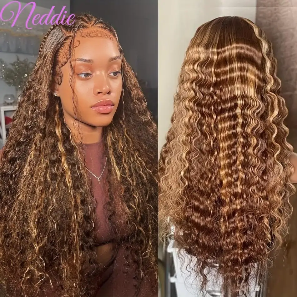 

HD Lace Frontal wig 13x6 Transparent Highlight Curly 100% Human Hair 30 40 Inch Deep Wave Brazilian Wigs For Women Choice Full