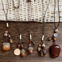 Wooden Bead Acorn Pendant Necklace for Women New Retro Personalized Casual Fashion Men's Necklaces 2025 New Jewelry Wholesale