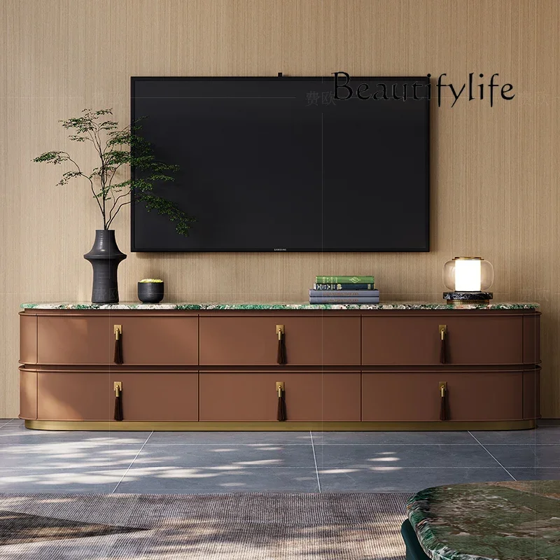 Light luxury TV cabinet large  living room fashionable post-modern Italian high-end marble coffee table floor cabinet