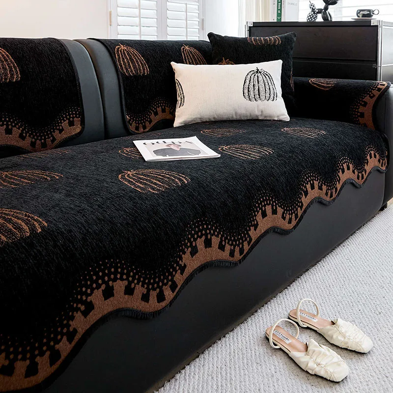 Pumpkin Printed Chenille Sofa Cushion Wear-Resistant Anti-Scratch Irregular Couch Covers Versatile Four Seasons Home Decoration