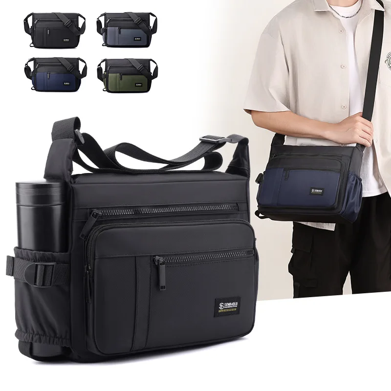 

Lightweight Waterproof Nylon Crossbody Bag Casual Outdoor Travel Men Single Shoulder Bag Multiple Pocket Practical Messenger Bag