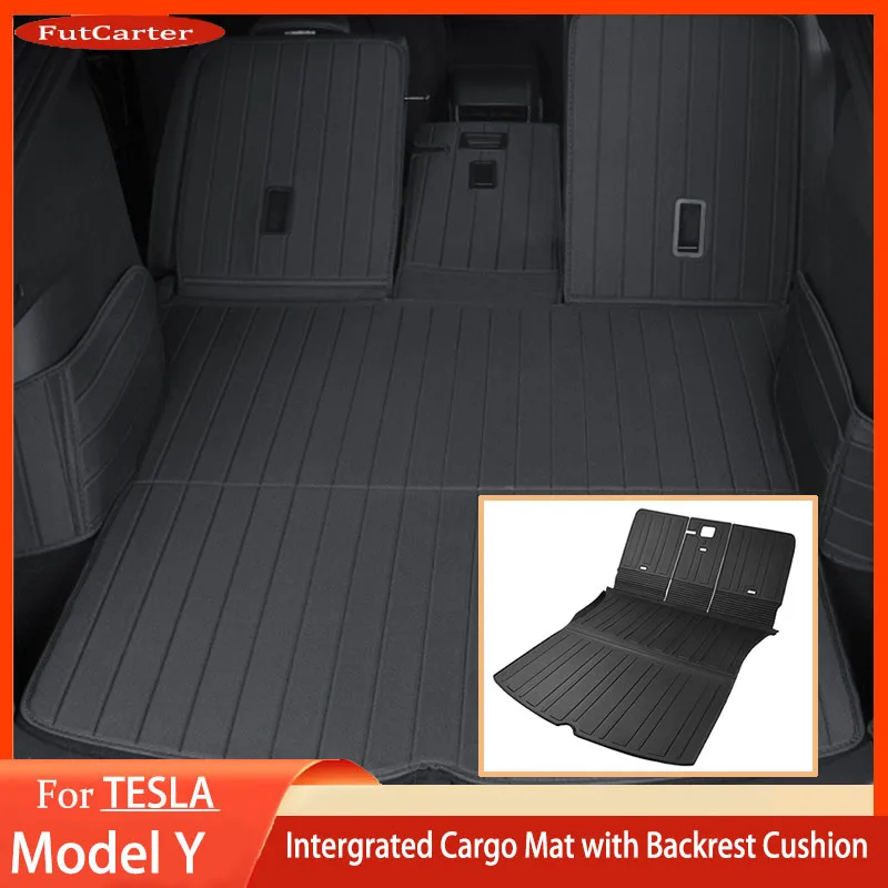 For Tesla Model Y 21-23 TPE Rear Cargo Liners + Seatback Cover Trunk Mats Seat Back Anti-kick Protector