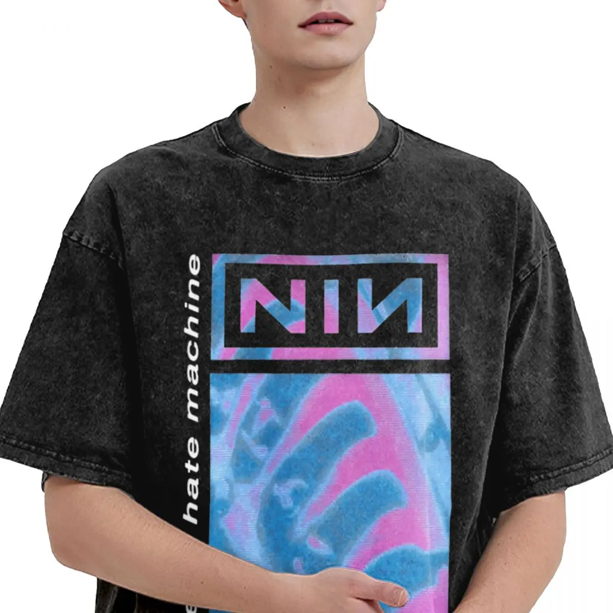 Blue And Purple NIN Nine Inch Nails T Shirt Hip Hop Washed 100% Cotton T-Shirts Vintage for Men Women Streetwear Printed Tees