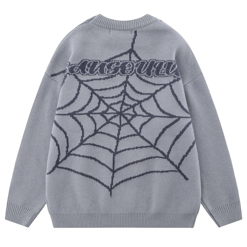 Sweater Men Vintage Silk Spider Funny Design Knitted Pullover Couple Casual Loose Retro Fashion High Street Style Streetwear Top