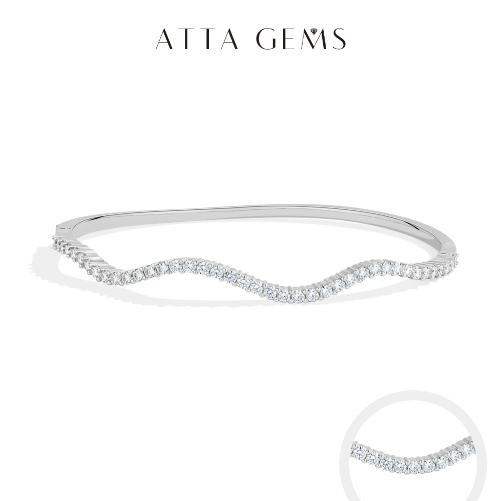 

ATTAGEMS Fashion Wave Shape Bangle s925 Silver Moissanite Bracelets Women Semi Eternal Rondelle Bracelet Party Fine Jewelry Gift