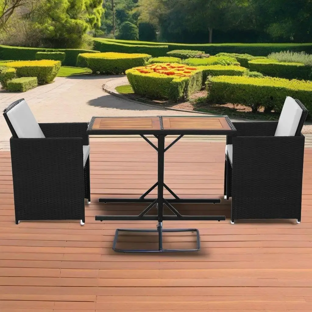 

3-Piece Black Bistro Set with Cushions - Stylish Poly Rattan Furniture for Outdoor Dining