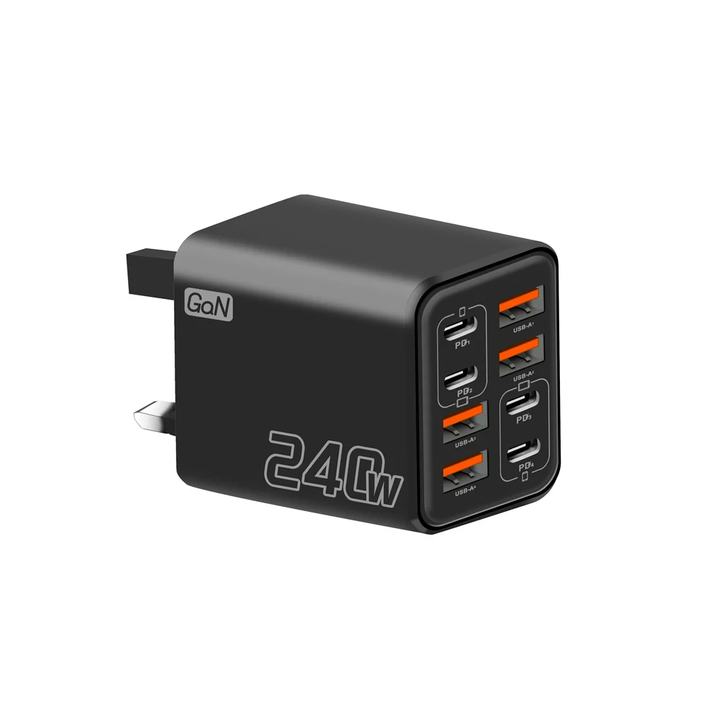 240W 8-in-1 USB-C GaN-Ladegerät, schnelles Ladegerät, Netzteil für iPhone, Samsung, Xiaomi, EU/US/UK-Stecker, Reiseladegerät