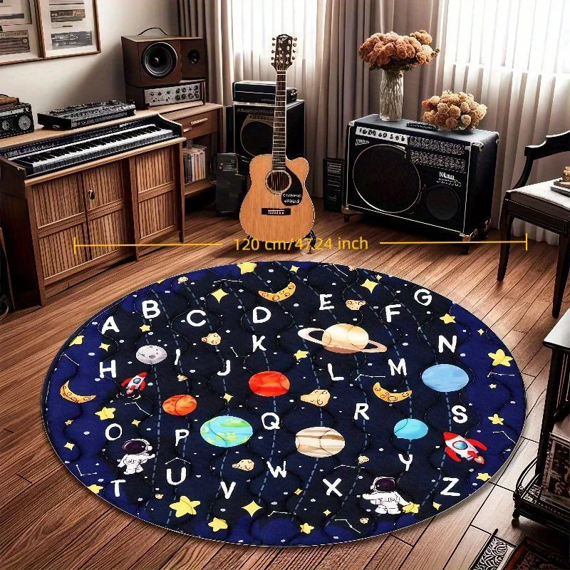 round carpet flannel space alphabet kids playroom nursery decor educational floor mat childrens room rug soft non slip washable