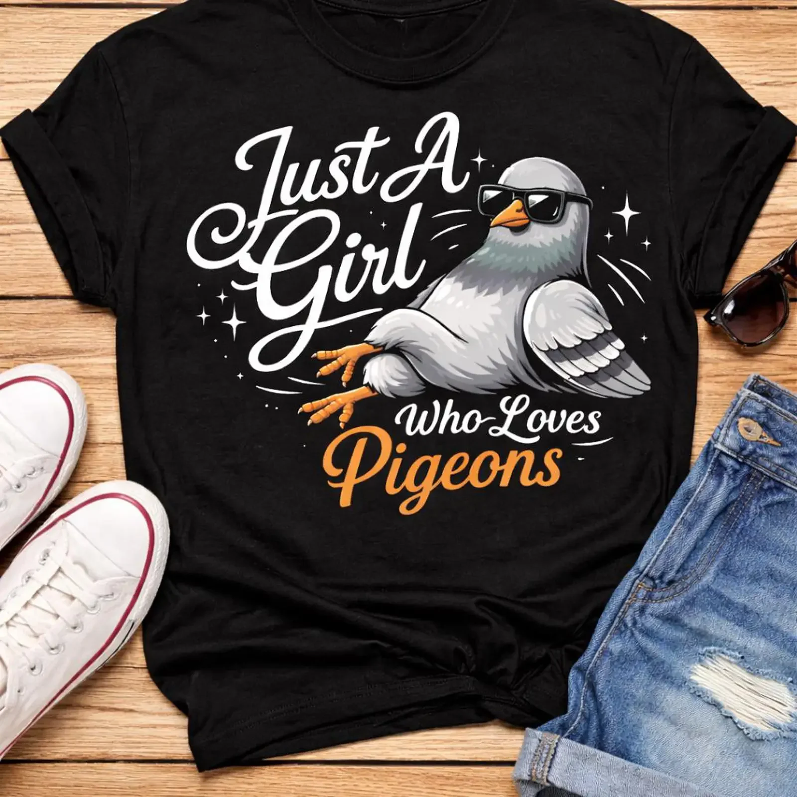Funny Pigeon T Shirt Just A Girl Who Loves Pigeons Cool Bird Lover Meme Animal For Her vintage Washed Versatile homme