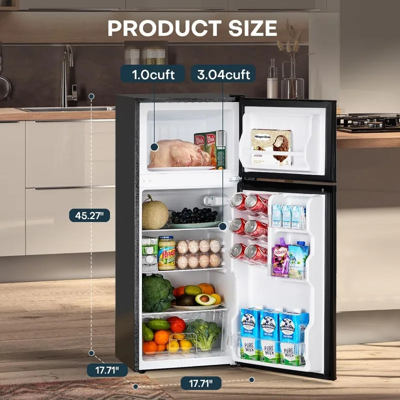 4.0 قدم مكعب. ثلاجة صغيرة مع فريزر، أساسيات النوم، ثلاجة صغيرة بباب مزدوج للمكتب وغرفة النوم، ترموستات قابل للتعديل