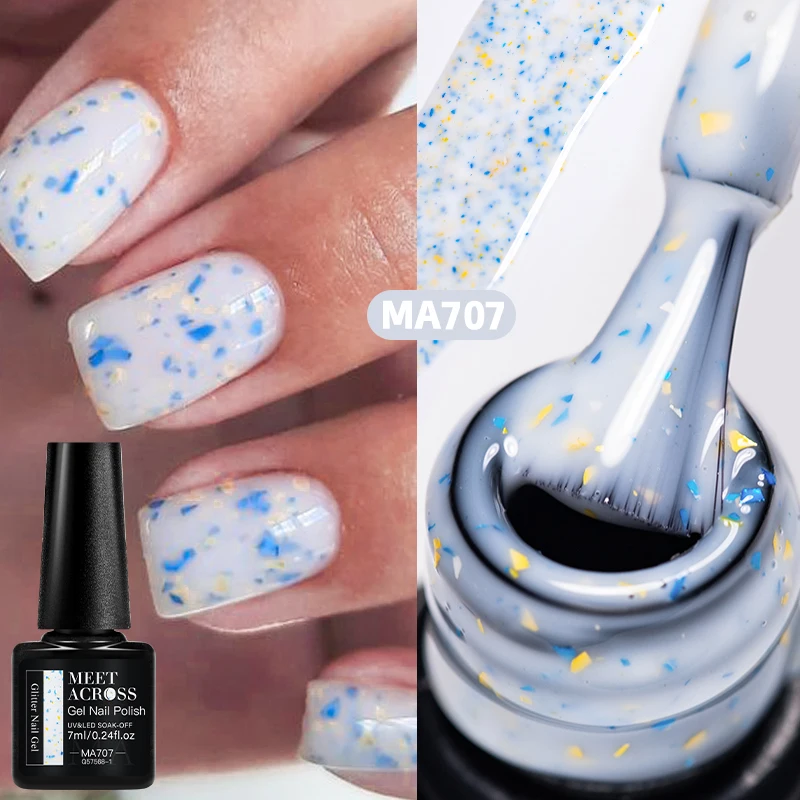 7ml MEET ACROSS グリッターネイルジェルポリッシュ ゴールドフォイル DIYネイルアート用品 マニキュア マニキュア セミパーマネント 速乾 簡単塗布