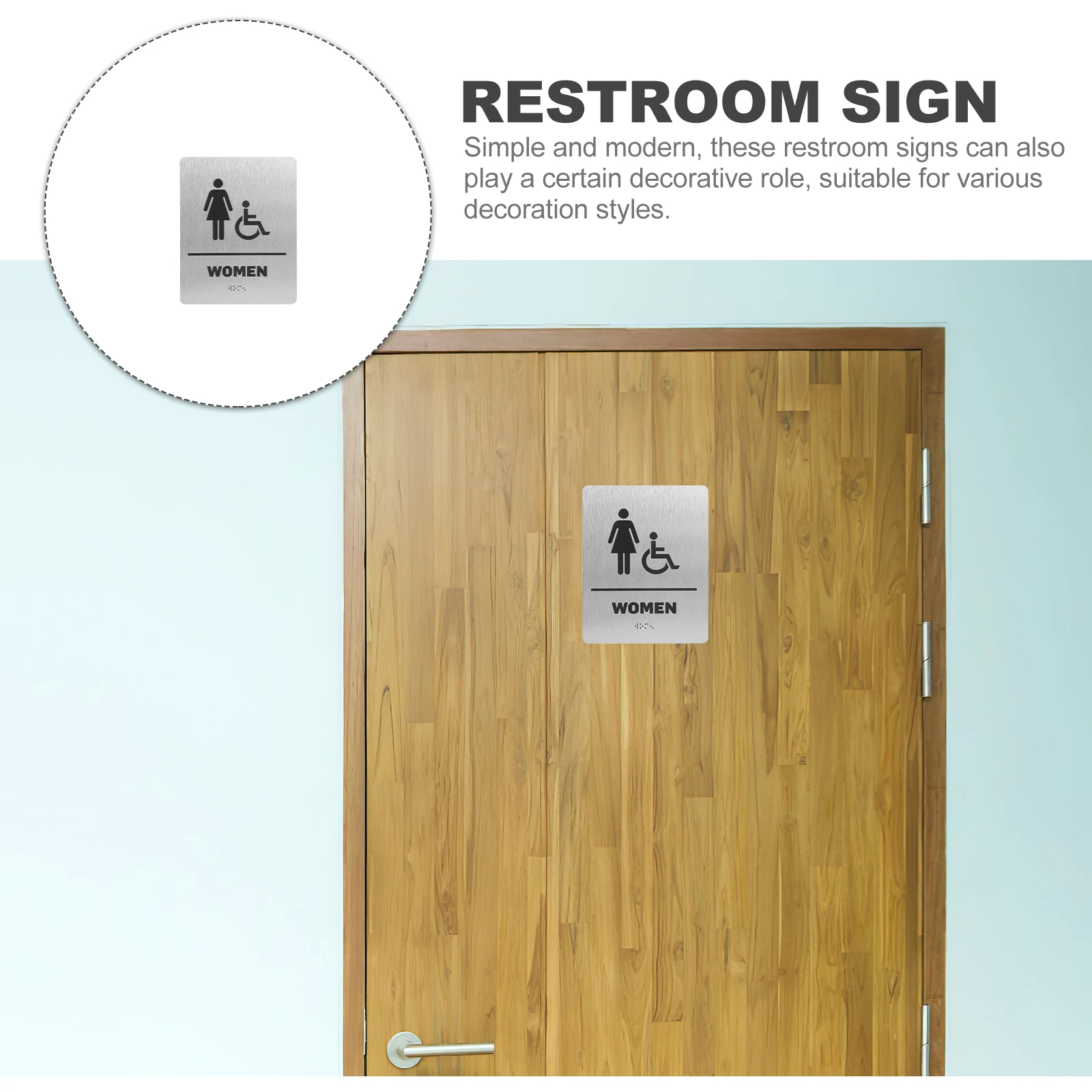 

Blind Text Bathroom Sign for Women Restroom Door Signs Decor Easy Installation Removable Labels No Residue Public Places
