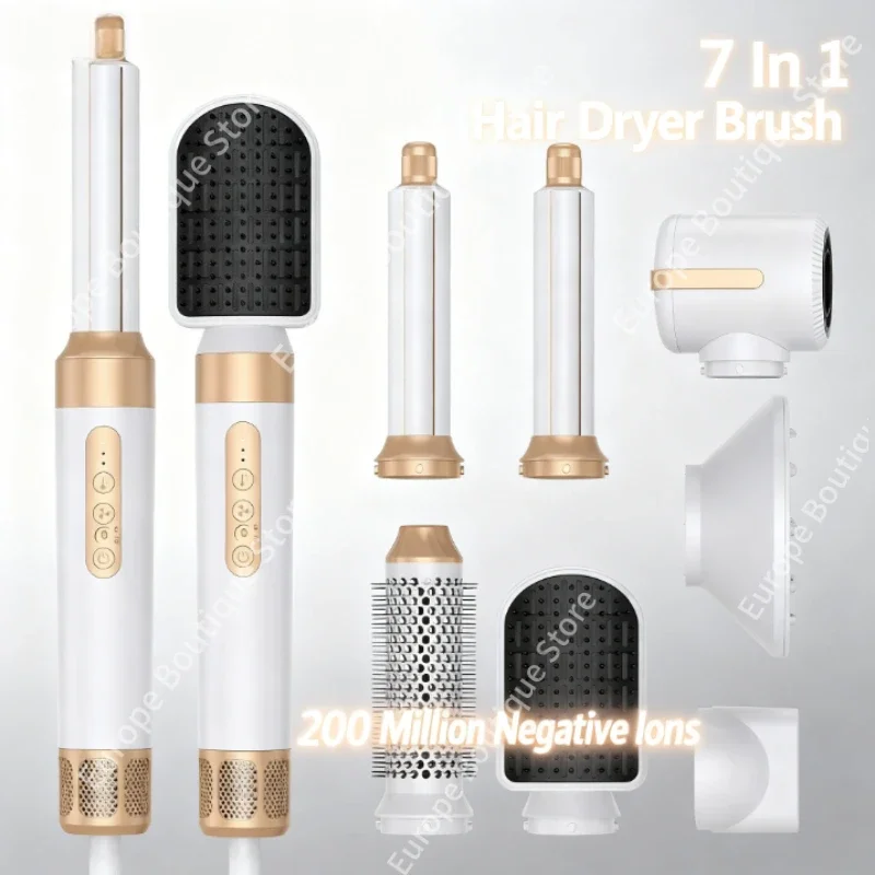 

7 In 1 Hair Dryer Brush Brushless High Speed Hair Dryer with Diffuser Ionic Blow Dryer Hot Air Styling Comb Auto Hair Curler