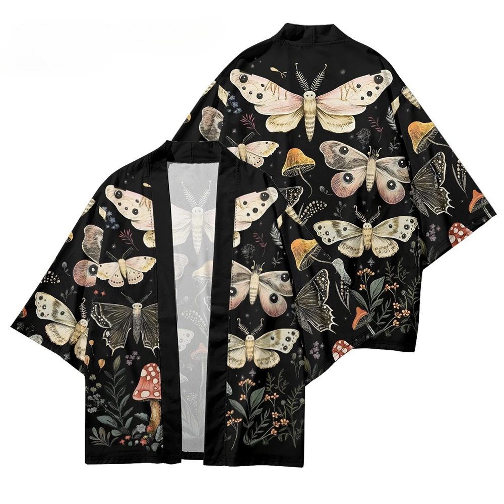 فراشة زهرة طباعة يوكاتا 2025 موضة اليابانية سترة هاوري للجنسين التقليدية تأثيري قميص كيمونو الشاطئ #1