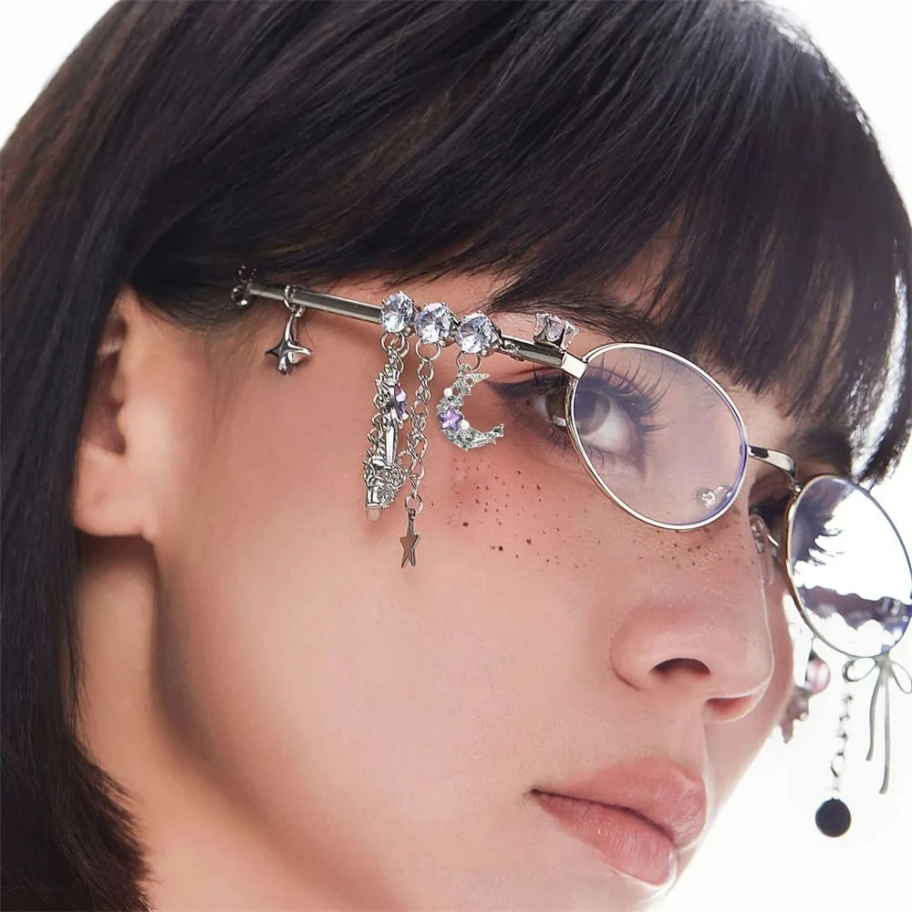 ZOETOPKID Lolita Eyeglasses Sweet Cool Spicy Girl Fashion Star Diamond Small Frame Elliptical Glasses Eyewear Cosplay Props