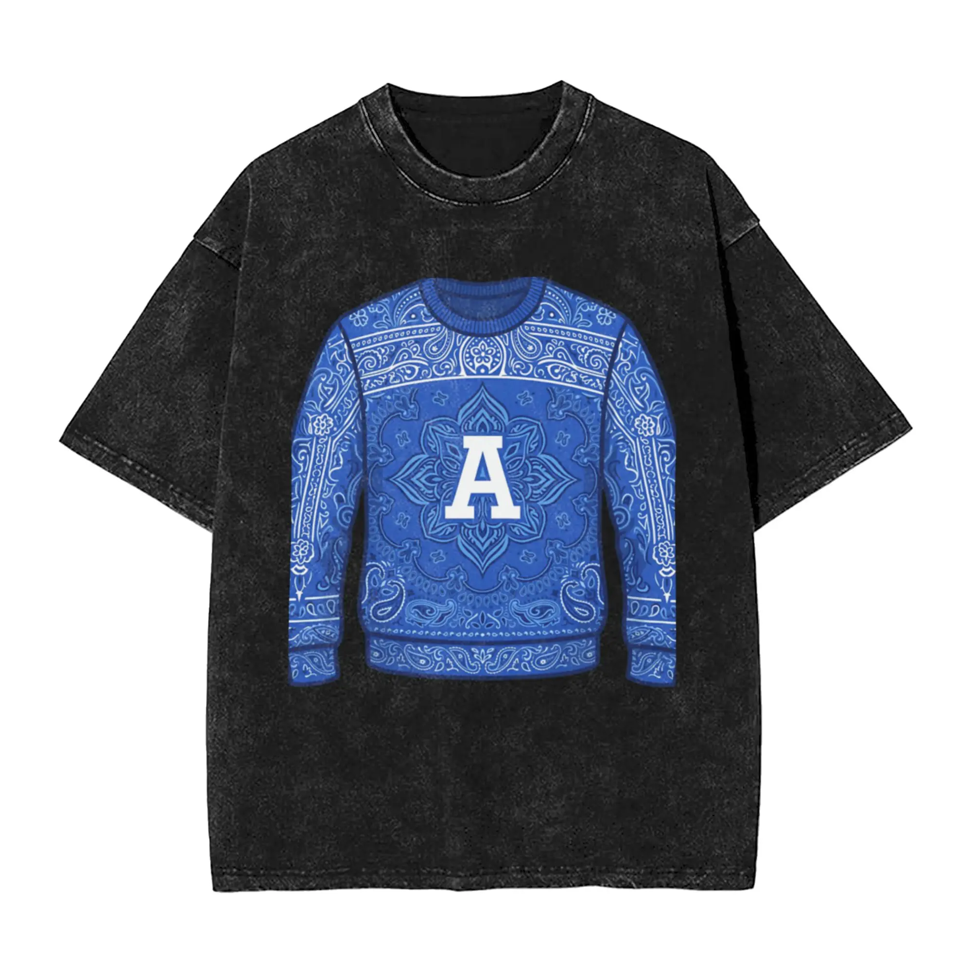 Blue Varsity Sweater Graphic Classic Trendy A T-Shirt Oversized Short Sleeve Men's Women's Cotton Tees Tops
