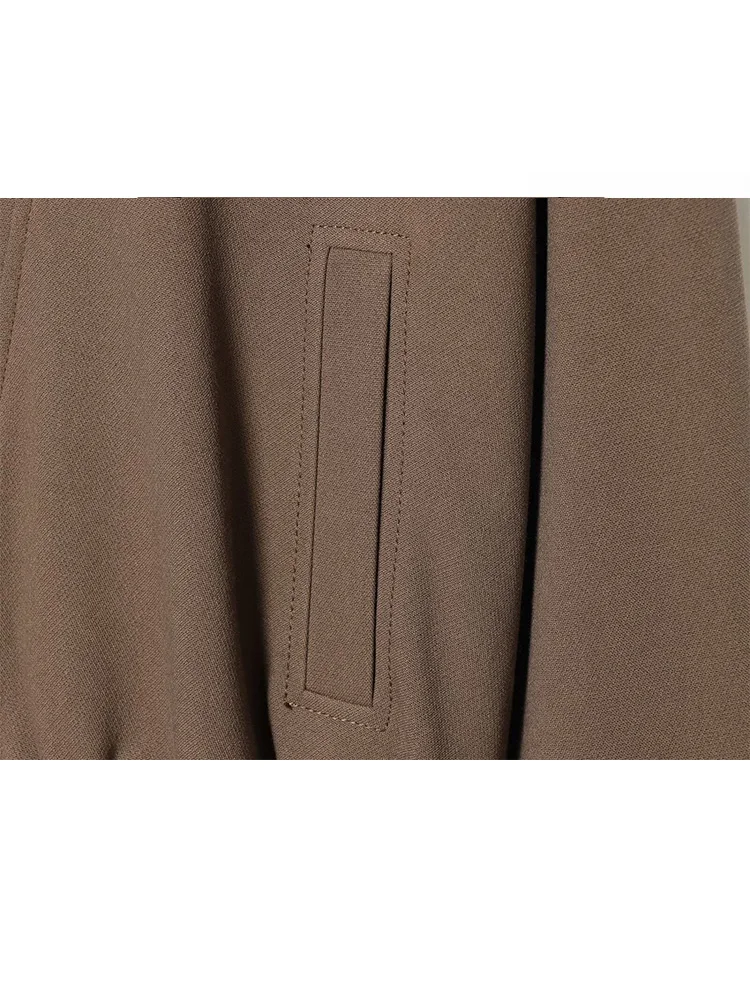 

HH Women Elegant Zipper Single-breasted Bomber Jacket Female Winter Long Sleeve Turn-down Collar Pockets Solid Simple Jacket