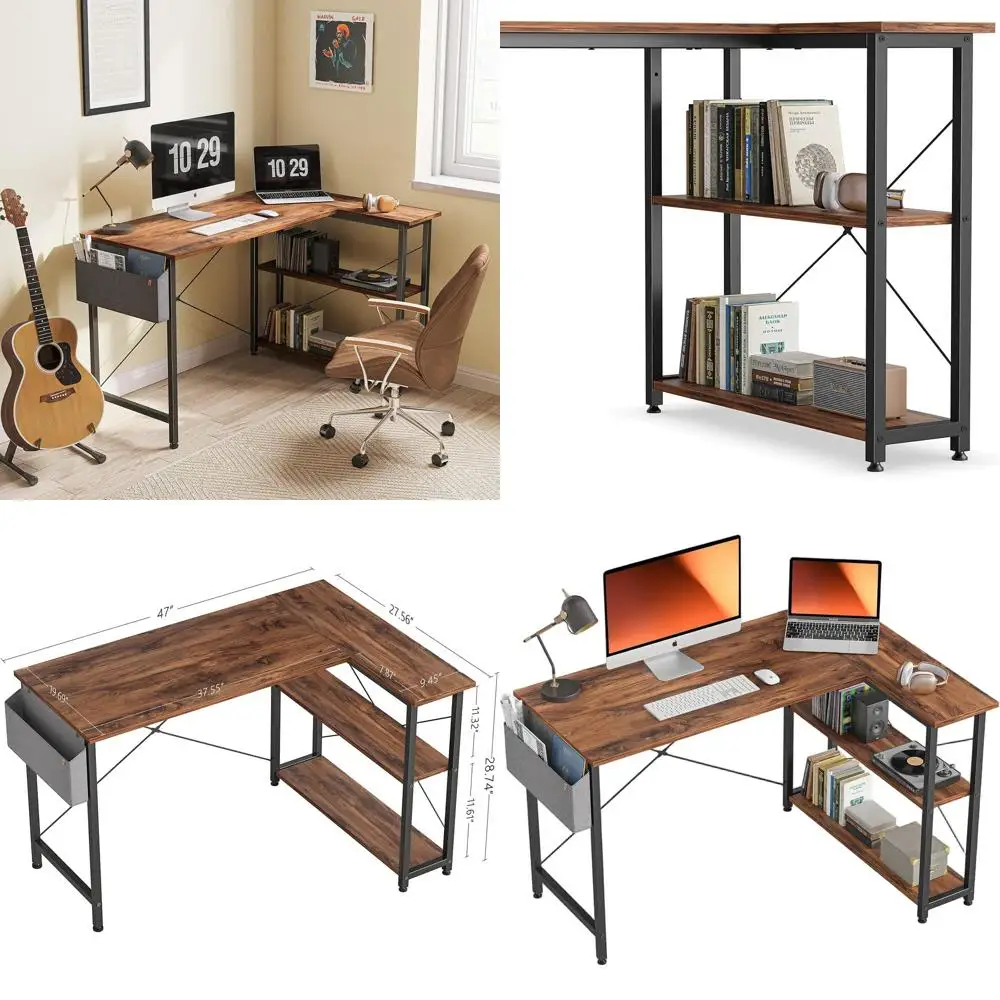 

47 L-Shaped Home Office Desk with Storage, Brown