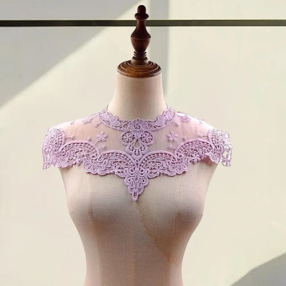 

Diy Clothing Decoration Milk Silk Fake Collar Elegant Lace Embroidered Fake Collar with Hollow Design Flower Pattern See-through