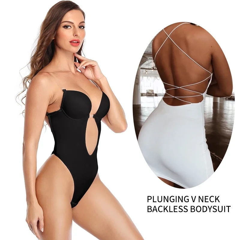 

Women Plunging V Neck Body Shaper Backless Bodysuit Shapewear Backless Seamless U Plunge Bodysuit Bridal Thong Shaper