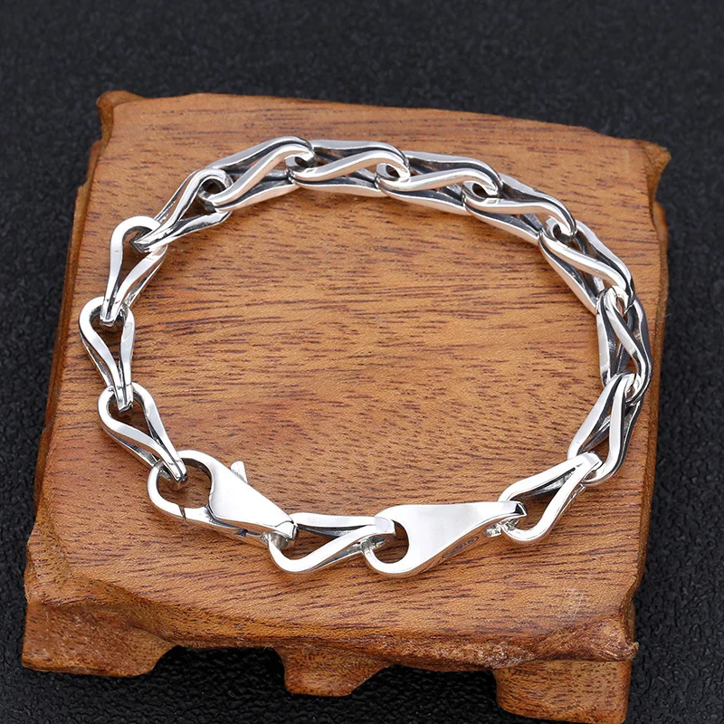 

s925 sterling silver hand jewelry Korean fashion trend men's and women's Thai silver retro personalized melon seed bracelet