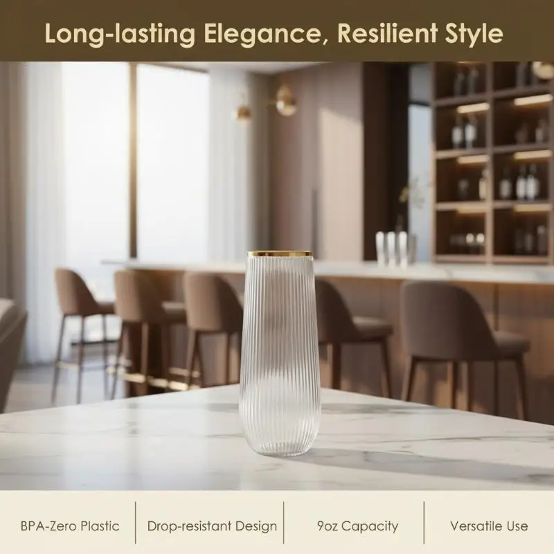 

Plastic Stemless Wine Glasses Ribbed 6 Piece Set Clear Lightweight Cups for Wedding Party Outdoor BBQ Entertaining