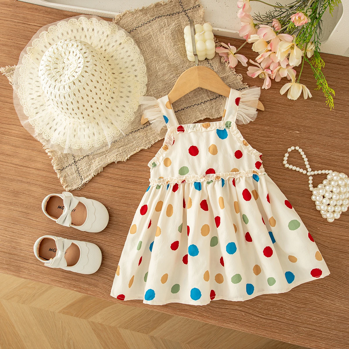 novo-vestido-de-verao-para-bebes-meninas-com-roupas-e-chapeu-infantil-com-bolinhas-coloridas-9-meses-a-3-anos-de-idade