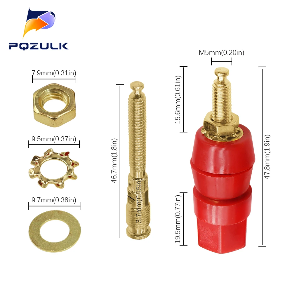 1 par de terminales (negro y rojo), conector rojo y negro, amplificador, poste de encuadernación, Conector de enchufe de altavoz Banana