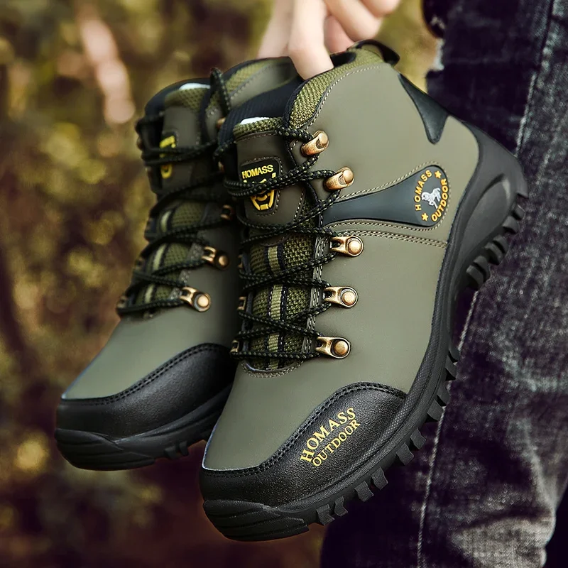 Męskie buty outdoorowe dla mężczyzn Buty turystyczne Buty outdoorowe Mężczyźni Wysokie buty trekkingowe Botas Skórzane kowbojskie Ciepłe wodoodporne