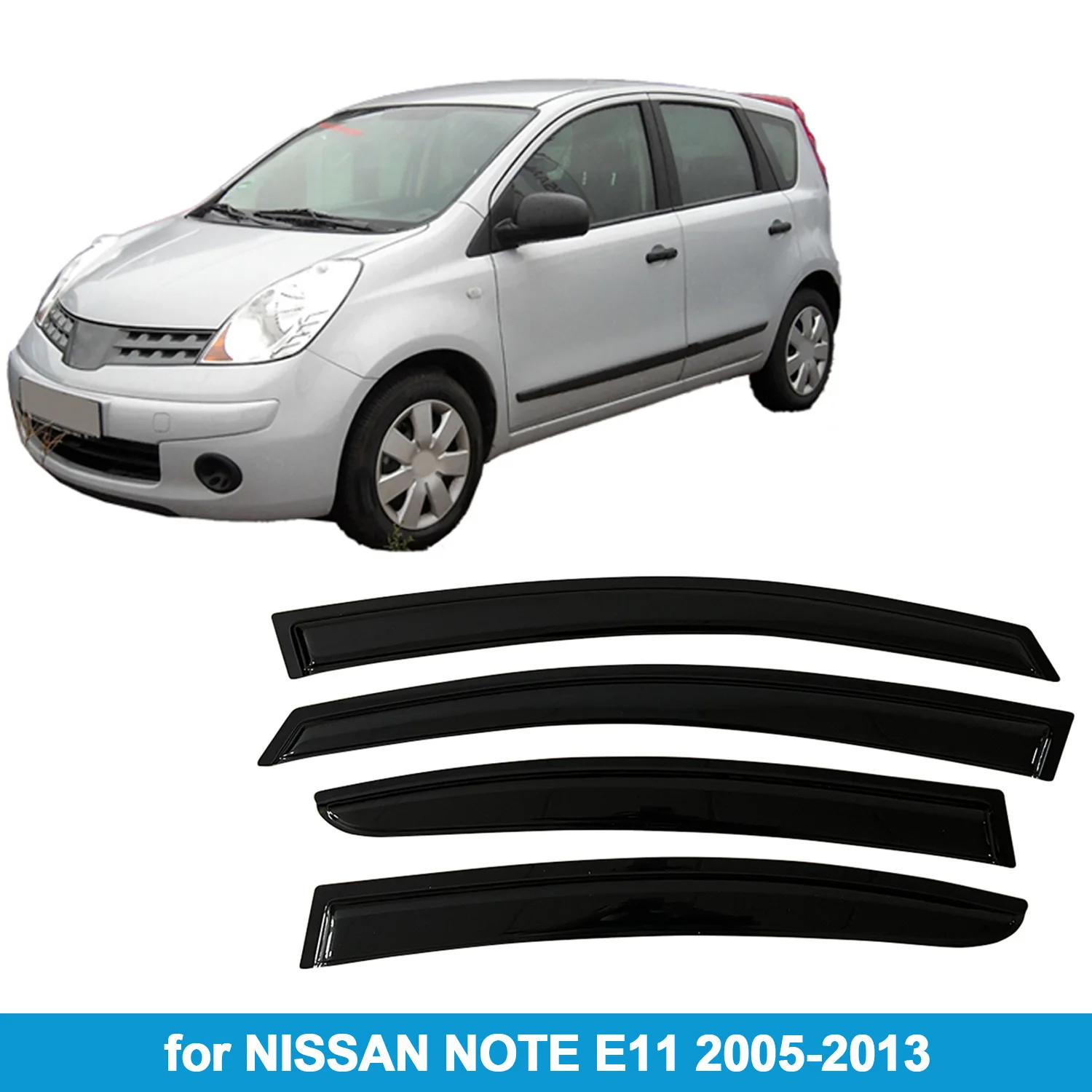 

For Nissan Note E11 2005-2012 Side Window Wind Deflectors Visors Black Rain Guard Door Visor Vent Shades Dark Smoke Ventvisor